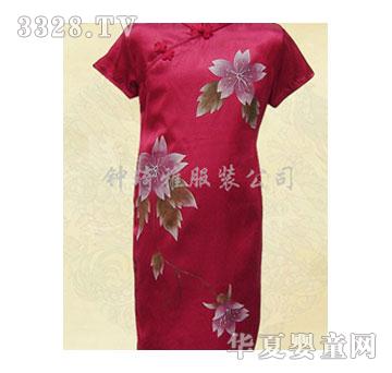 钟思雅红色荷花女童旗袍