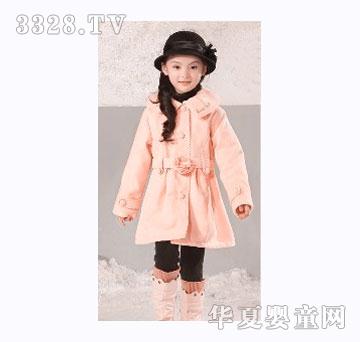 熊贝尔童装女童粉色呢大衣
