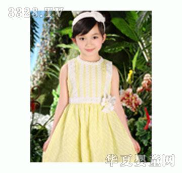 摩登小姐童装春夏浅黄色提花连衣裙