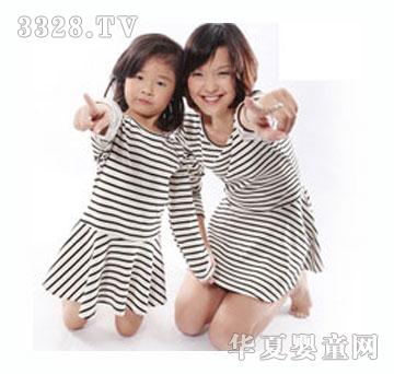 迈哈尼亲子装2011韩国黑白条纹连衣裙