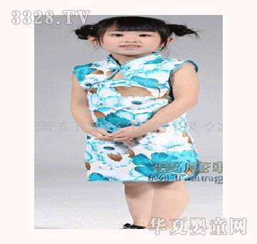 梦唐轩蓝色旗袍童装