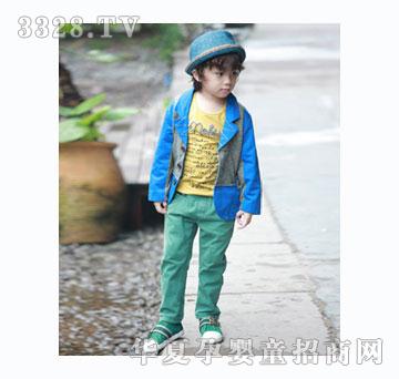 芽芽逗丁男童蓝色牛仔套装
