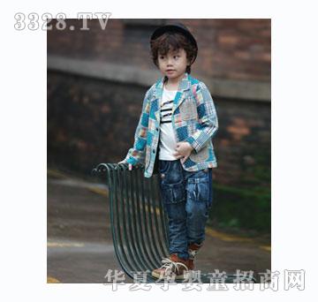 芽芽逗丁男童时尚格格衬衣套装