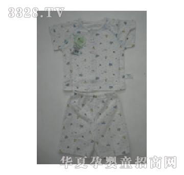 聪明谷单面布印花斜肩短袖开胸套