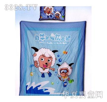 可爱熊蓝色婴儿被子枕头两件套