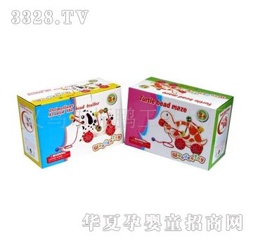 童乐城9885两款动物绕珠车木制玩具