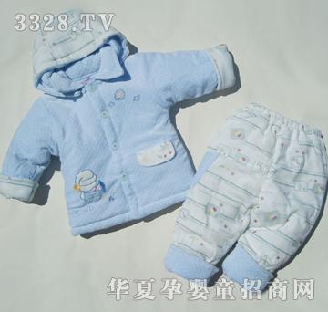 美因宝翻领开胸套（帽子可取）12-24-36兰色