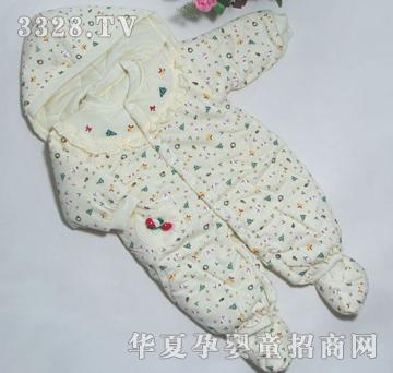 美因宝罗纹领前开带帽哈衣6-12浅黄