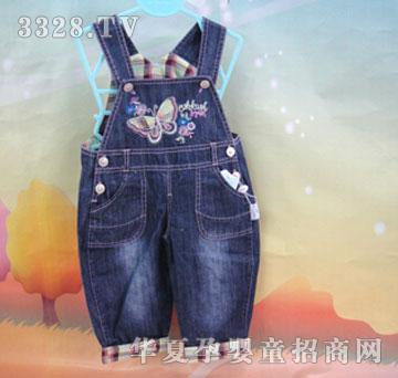 家婴坊绣蝴蝶牛仔背带裤