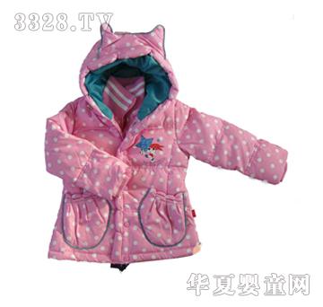 华翎婴童羽绒服粉红色白色斑点
