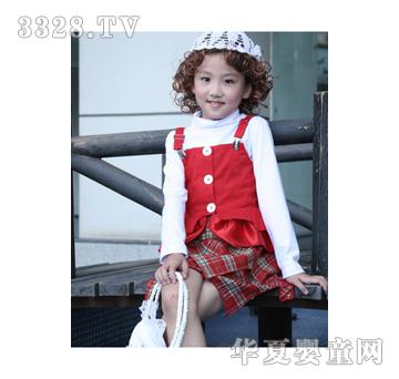 小鱼安琪女童红色吊带背心裙