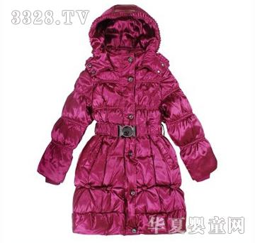 天海童装紫红色加长版大童羽绒服