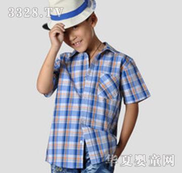 童威尔男童方格短袖衬衣