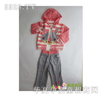 幸运宝贝卡通休闲女童套装红色