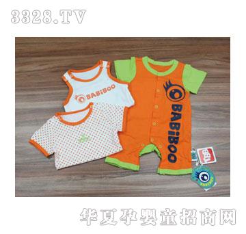 天宝BABiBOO橙色连体衣三件套装