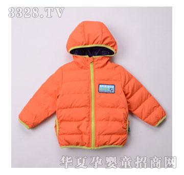 天宝BABiBOO橙色连帽羽绒外套