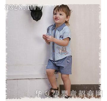 比豆外出服蓝色短袖套装