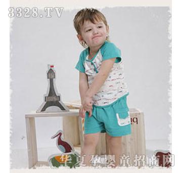 比豆外出服青色套装