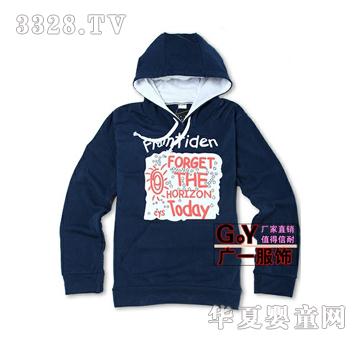 广一男童蓝色带帽卫衣