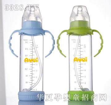 嗳唯标口带柄自动硅胶套高硼硅玻璃奶瓶250ml A1509