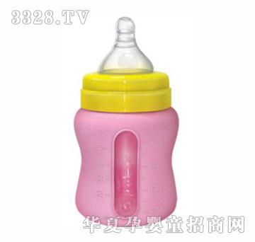 贝乐熊高硼硅玻璃宽口弧形140ml粉色