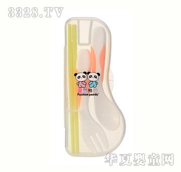 彩色熊猫乐餐弯弯汤叉匙组+幼童专用筷