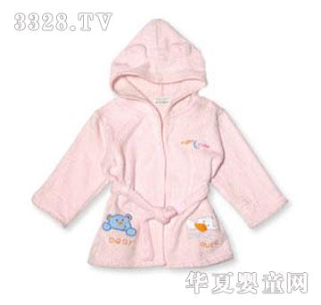 广雅婴幼儿浅粉色有帽毛巾布浴袍