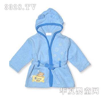 广雅婴幼儿蓝色有帽毛巾布浴袍