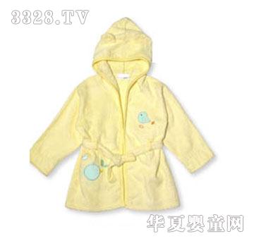 广雅婴幼儿黄色有帽毛巾布浴袍