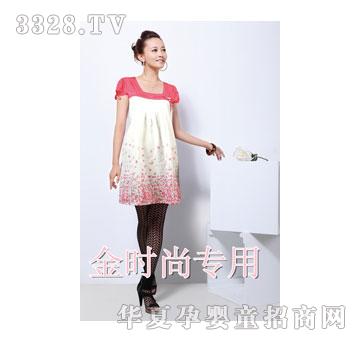 金时尚孕妇装白色定位花拼接连衣裙JSS-830004